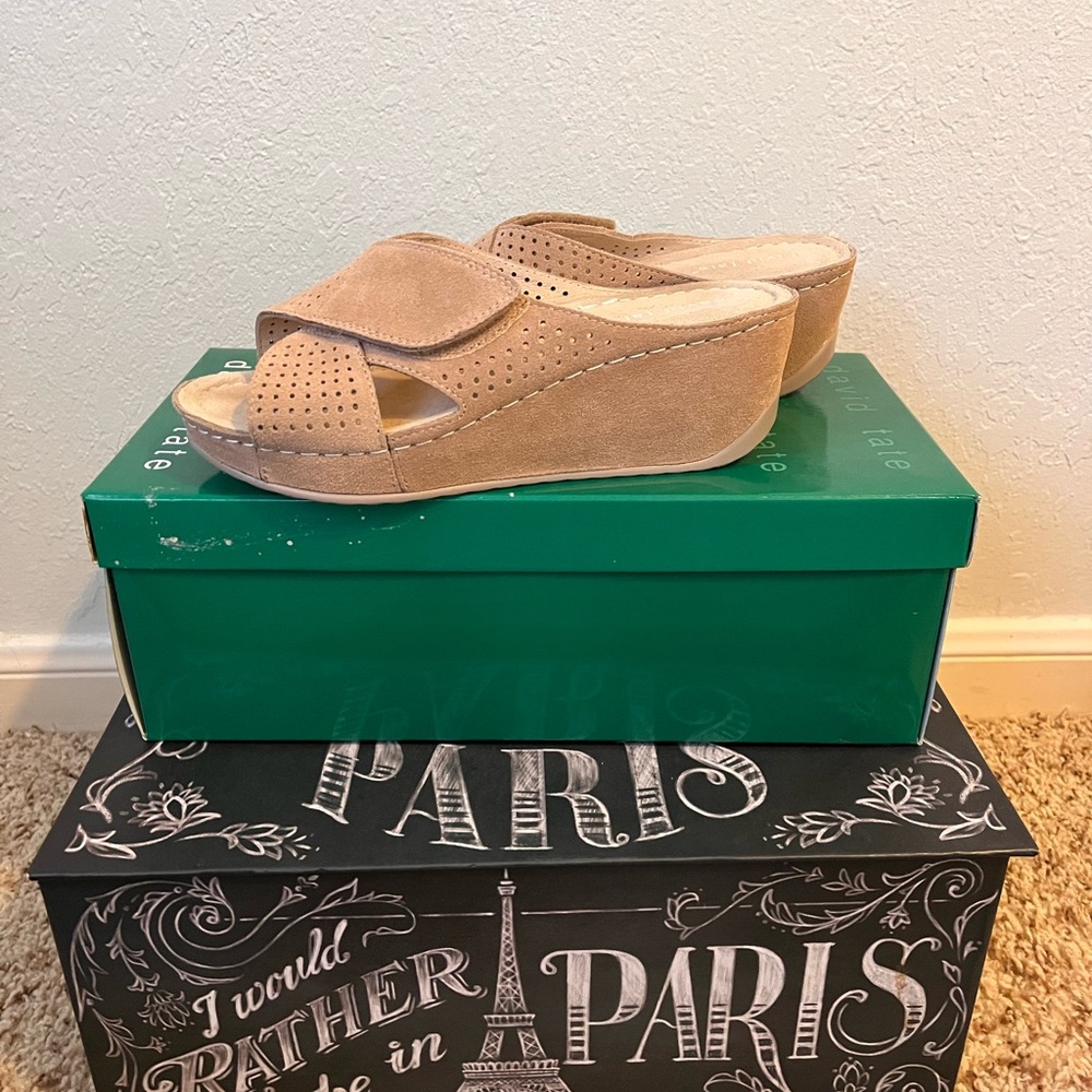 Women's Tan Wedge Sandals - Picture 2 of 4